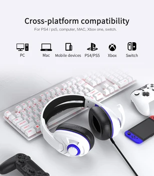 Per Ausis 3.5 mm Wired Stereo Gaming Headset Ausinės PS4/PS5 Su Įvairiakryptė Mic PC Kompiuterio Darbalaukio Ausinių