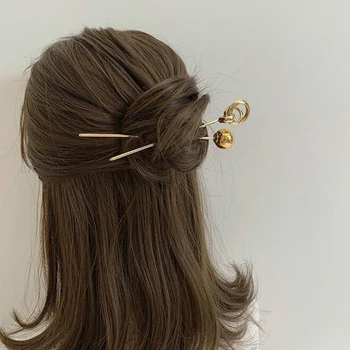 Korėjos Paprastas Plaukų Stick Aukso Spalvos Metalo Apvalus Kamuolys Tuščiaviduriai Plaukų Segtukai Moterų Mados Hanfu Plaukų Aksesuarai Disko Plaukų Clips