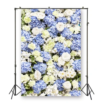 HUAYI baltos ir mėlynos gėlės foto fonas vaikų gimtadienio selfie fone studija rekvizitai photobooth D-1799