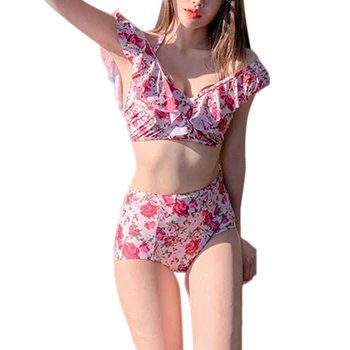 Moterų Aukšto Juosmens maudymosi kostiumėlį Spausdinti Bikini Padalinta maudymosi kostiumėlį