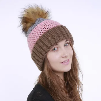 Rudenį ir žiemą naujas megztas vilnos skrybėlę imitacija triušio plaukų kamuolys spalvų atitikimo garbanoti šiltas ponios vienu sluoksniu skrybėlę