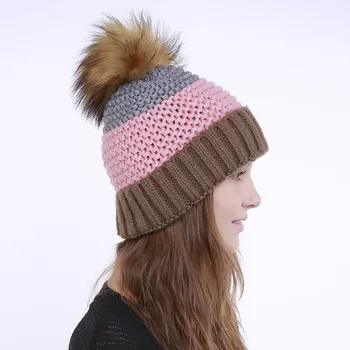 Rudenį ir žiemą naujas megztas vilnos skrybėlę imitacija triušio plaukų kamuolys spalvų atitikimo garbanoti šiltas ponios vienu sluoksniu skrybėlę