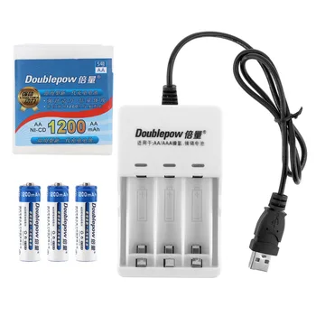 3pcs Doublepow 1200mAh Ni-CD AA Įkraunamos Baterijos + AA AAA USB Akumuliatoriaus Kroviklis su LED Indikatorius + Nešiojama Baterija Langelį Atveju