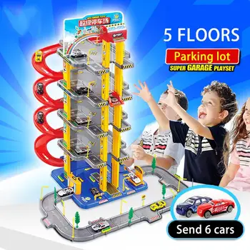 Didelis vaikų daugiasluoksnės berniukas modelis scena žaislo surinkimas kelio automobilių stovėjimo aikštelė, žaislų rinkinys