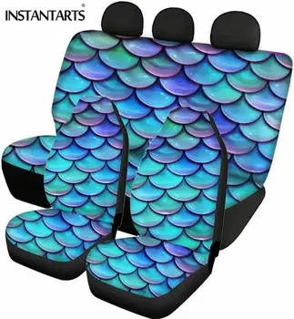 INSTANTARTS 3D Atspausdintas Auto Intorior Priekinės/galinės Sėdynės Apdaila Lapas Sintetinių Mermaid/Žuvies Žvynus Automobilių Sėdynės Pagalvėlės Patogiai