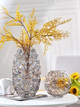 Europos Lengvosios Prabanga Stiklo Vaza Vario Nudažyti Aukso Geometrijos Hydroponic Sausų Gėlių Vazos, Namų Dekoro Priedai