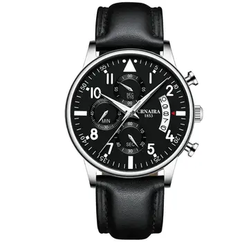 Mados Vyrų Kvarcinis Laikrodis Odinis Dirželis atsparus Vandeniui Prabanga Pilotas Laikrodžiai Mažas Ratukas Darbo Šveicarijos Chronograph Žiūrėti