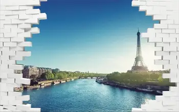 Pritaikyti 3D ekrano užsklanda 3d tapetai sienų freskomis Eifelio Bokštas Senos Upės mėlyno dangaus 3d fonas, sienos, namo apdailos