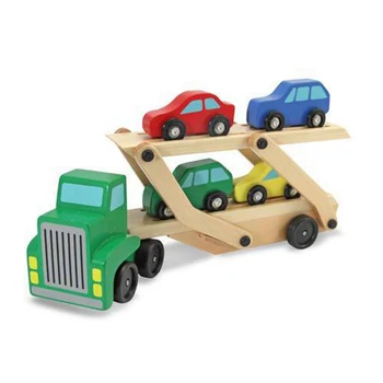 Automobilių Vežėjas Sunkvežimių ir lengvųjų Automobilių Medinių Žaislų Rinkinys su 1 Sunkvežimio ir 4 Automobiliai Mediniai Dvigubi Žaislas Sunkvežimis