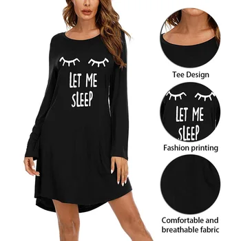 2021 Moterų Laišką Nightgowns Ir Sleepshirts Sleepwear Mielas Miego Marškinėliai Spausdinami Naktį Suknelė Ilgomis Rankovėmis Laisvi, Naktiniai Drabužiai