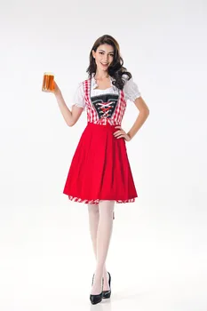 Vokietijos Oktoberfest Alaus Mergina Kostiumas Moterims Bavarijos Tradicinių Nacionalinių Kostiumų Baro Padavėja Raudona Medvilnės Languota Suknelė