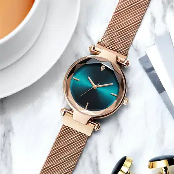 Reloj Mujer Moterų Laikrodžiai Magnetinio Plieno Tinklelio Juostos Ponios Suknelė Atsitiktinis Laikrodžius Prabangūs Krištolo Moterų Kvarcinis Laikrodis A5