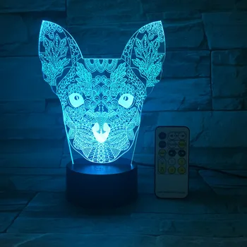 Didelis Ausų Kačių Mylėtojas Naktį Šviesos 3D USB touch jungiklis & Nuotolinio Valdymo Akrilo 7 Spalvų Gradiento Atmosferos Stalo Lempa Lašas Laivybos
