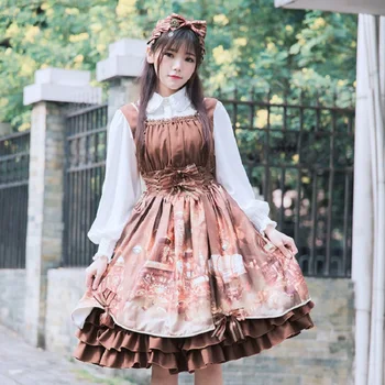 Pavasarį Naują Moterų Lolita Dress JSK Garo Pilis Spausdinti Suknelė Vintage Moterų Suknelė 0583