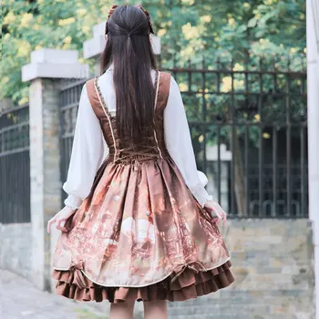Pavasarį Naują Moterų Lolita Dress JSK Garo Pilis Spausdinti Suknelė Vintage Moterų Suknelė 0583