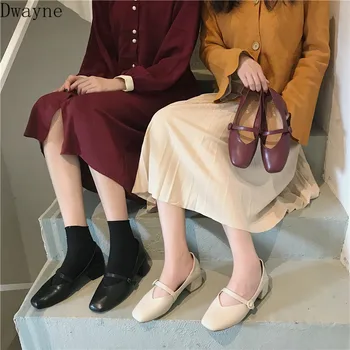2019 m. rudenį naujų aukštakulnius moterys Mados paprasta vientisos spalvos retro stiliaus storas kulnas patogus ir patogus Mary Jane bateliai