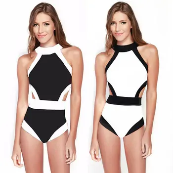 20209 Karšto Naujas moterų vientisas kostiumas swimsuit retro seksualus, juodos ir baltos mozaikos maudymosi kostiumėlį push up tvarstis paplūdimio