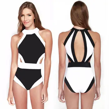 20209 Karšto Naujas moterų vientisas kostiumas swimsuit retro seksualus, juodos ir baltos mozaikos maudymosi kostiumėlį push up tvarstis paplūdimio