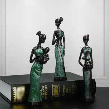 2 Vnt Afrikos Moterų Figūrėlės Dekoratyvinės Skulptūros, Papuošalai Genčių Ponios Statulos Namų Puošybai Vakarų Meno Juoda Retro Dovanos