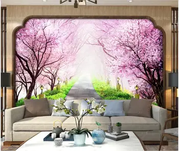 3d foto tapetai užsakymą freskos Romantiška vyšnių, miško akmens kelių kambarį namų dekoro 3d sienų freskomis tapetai, sienų ir 3 d