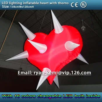 LED apšvietimas pripučiami širdies su erškėčių pripučiami širdies apdaila su LED šviesos juosta dekoratyvinis pripučiamas balionas