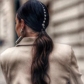 2020 Naujas Mados Kūrybos Perlų Imitacija Plaukų Grandinės Plaukų Papuošalai Geometrinis Paprastas Ilgas Lydinio Grandines Moterų galvos Apdangalai