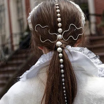 2020 Naujas Mados Kūrybos Perlų Imitacija Plaukų Grandinės Plaukų Papuošalai Geometrinis Paprastas Ilgas Lydinio Grandines Moterų galvos Apdangalai