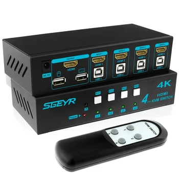 4K 4 port HDMI KVM Switch USB HDMI KVM Perjungiklį 4 in 1 out Klaviatūros, Pelės Pereiti Paramos 4Kx2K/2160p Valdyti iki 4 Kompiuterių