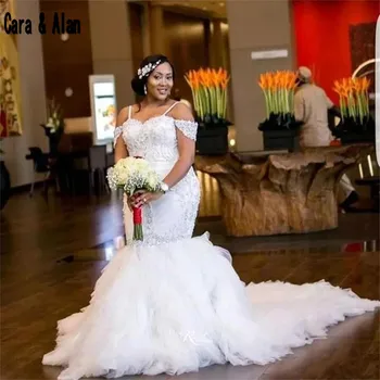 Afrikos Plius Dydis Vestuvių Suknelės 2019 Spagečiai Dirželiai Nėrinių Appliques Beadding Undinė Vestuvinės Suknelės abiti da sposa