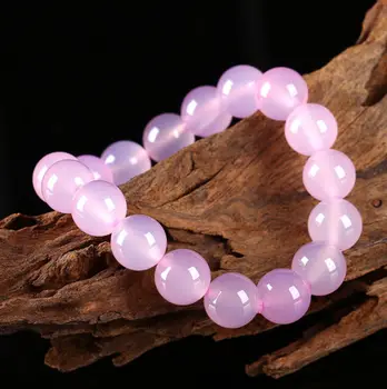 LETSFUN Fine Jewelry Unikalus, gražus, rožinės spalvos agato apyrankė chalcedony karoliukai 10 mm elastinga apyrankę Nemokamas Pristatymas