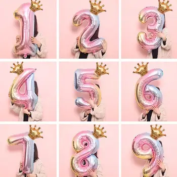 32 colių Numeris Folija Balionas Gradientas Pink Digital Karūna Balionas Gimtadienio Apdailos Baby Shower 