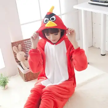 Unisex Suaugusiųjų Gyvūnų Pižama Anime Onesie Raudonas Paukštis Flanelė Animacinių Filmų Mielas Šiltas Cosplay Sleepwear