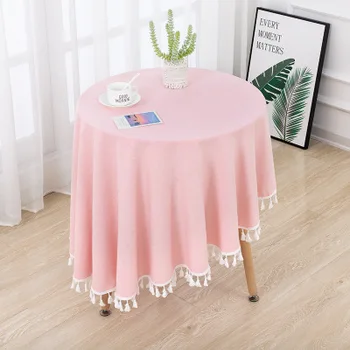 Apskritojo stalo medžiaga paprasta Šiaurės stiliaus ins medvilnės ir lino staltiesė mažų šviežių arbatos staltiesė vientisos spalvos staltiesė