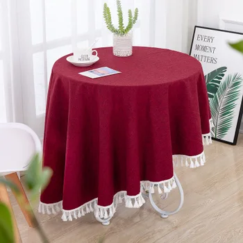Apskritojo stalo medžiaga paprasta Šiaurės stiliaus ins medvilnės ir lino staltiesė mažų šviežių arbatos staltiesė vientisos spalvos staltiesė