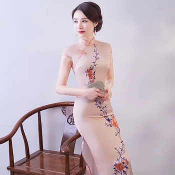 Kinijos Nacionalinis Ilgai Cheongsam Moterų Šilko Suknelė Dydis: S-3XL