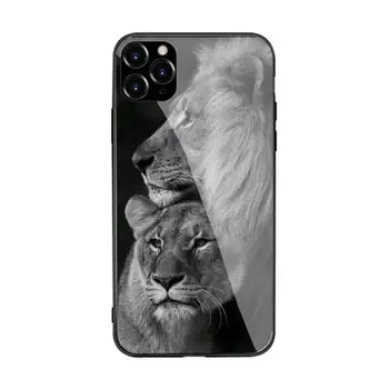 Gyvūnų Liūtas Stiklo Telefono dėklas Skirtas iPhone 12 11 Pro XS MAX 8 7 6 6S Plus X XR Dangtis
