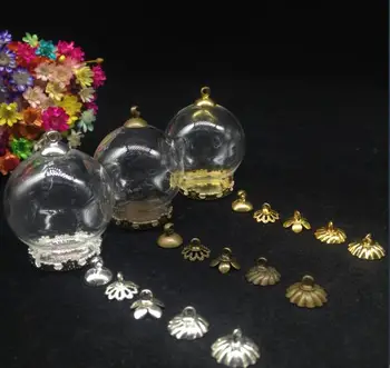 50sets/daug 30*20mm stiklo buteliukas pakabukas stiklo Orb su gėlių bazės bžūp stiklo pasaulyje burbulas padengti dome papuošalai, stiklo, norinčių butelis