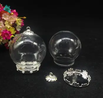 50sets/daug 30*20mm stiklo buteliukas pakabukas stiklo Orb su gėlių bazės bžūp stiklo pasaulyje burbulas padengti dome papuošalai, stiklo, norinčių butelis