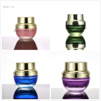 20G žalia/mėlyna/violetinė/rožinė stiklo jar/puodą su aukso dangtis balta/esmė/kaukė, serumas/gelis/kremas odos priežiūros kosmetikos pakuotės
