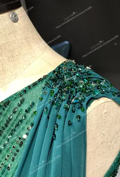 Reino nekilnojamojo Nuotraukų Vienos pečių žalia Karoliukai, Kristalų Undinė su šifono arabų vakaro suknelės ilgio