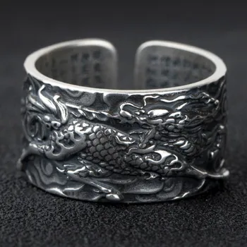 Originalaus dizaino valdinga perdėti vienaragis nr. inkrustacijos pora atidarymo žiedas Kinijos retro stiliaus lucky širdies sidabro papuošalai