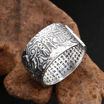 Originalaus dizaino valdinga perdėti vienaragis nr. inkrustacijos pora atidarymo žiedas Kinijos retro stiliaus lucky širdies sidabro papuošalai