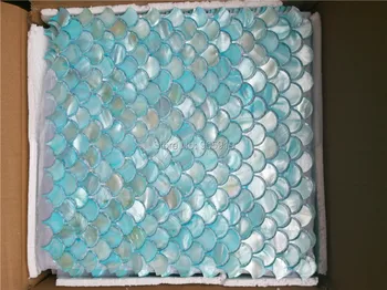 Mėlyna gėlo vandens apvalkalo motina perlų mozaikos plytelių, vonios kambario apdaila, sienos plytelių 2 kvadratinių metrų/daug ventiliatoriaus modelis