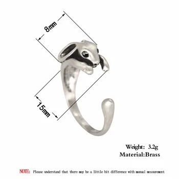 1pcs Antikvariniai Bronzos mados Triušio Patelė Žiedas Moterims 3D Gyvūnų Bunny Triušiai Žiedai Mergaitėms Didmeninė Atidarykite Reguliuojamas Žiedas
