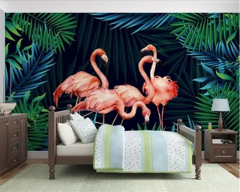 Beibehang Foto tapetai, freskos Nordic small šviežių tropinių miškų, bananų lapų flamingo fono sienos 3d tapetai tapeta