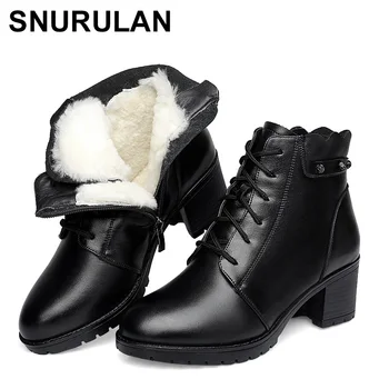 SNURULAN Patogūs žieminiai batai pagaminti iš minkštos natūralios odos; 2019 kolekcija Madingų moterų batai; aukštakulnį