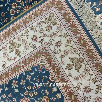 YILONG 4'x6' Perisan šilko kilimų mėlyna vantage antikvariniai rankų darbo tabriz zonos kilimėliai (HF278B)