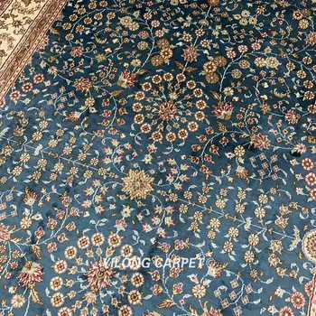 YILONG 4'x6' Perisan šilko kilimų mėlyna vantage antikvariniai rankų darbo tabriz zonos kilimėliai (HF278B)