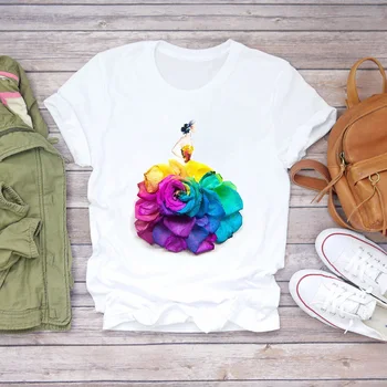 Moteriški marškinėliai 90s Spausdinimo Moterų Spausdinti Ponios Viršų T Grafinis Moterų Tee Marškinėliai Gėlių Tumblr Ponios Gėlių Lady Gėlių