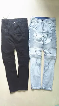 Atstovauti drabužių dizaineris kelnes slp mėlyna/juoda sunaikinta mens plonas džinsinis audinys tiesiai dviratininkas liesas džinsus vyrus kankina džinsai 28-38